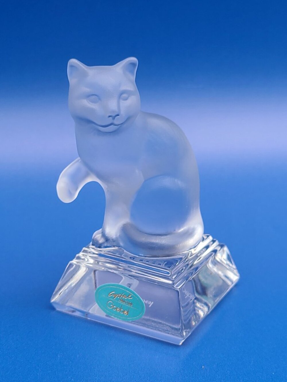 Vintage Goebel Frosted Lead Crystal Cat Figurine Paperweight Signed